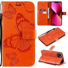 For iPhone 13 3D Butterfly Embossed Pattern Horizontal Flip Leather Case with Holder & Card Slot & Wallet & Lanyard(Orange) - 1