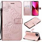 For iPhone 13 3D Butterfly Embossed Pattern Horizontal Flip Leather Case with Holder & Card Slot & Wallet & Lanyard(Rose Gold) - 1