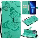 For iPhone 13 Pro 3D Butterfly Embossed Pattern Horizontal Flip Leather Case with Holder & Card Slot & Wallet & Lanyard (Green) - 1