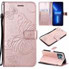 For iPhone 13 Pro Max 3D Butterfly Embossed Pattern Horizontal Flip Leather Case with Holder & Card Slot & Wallet & Lanyard (Rose Gold) - 1