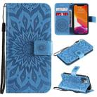 For iPhone 13 mini Pressed Printing Sunflower Pattern Horizontal Flip PU Leather Case Holder & Card Slots & Wallet & Lanyard (Blue) - 1