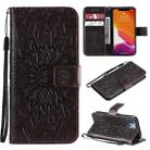 For iPhone 13 mini Pressed Printing Sunflower Pattern Horizontal Flip PU Leather Case Holder & Card Slots & Wallet & Lanyard (Brown) - 1