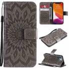 For iPhone 13 mini Pressed Printing Sunflower Pattern Horizontal Flip PU Leather Case Holder & Card Slots & Wallet & Lanyard (Grey) - 1