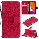 For iPhone 13 mini Pressed Printing Sunflower Pattern Horizontal Flip PU Leather Case Holder & Card Slots & Wallet & Lanyard (Red) - 1