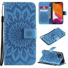 For iPhone 13 Pressed Printing Sunflower Pattern Horizontal Flip PU Leather Case Holder & Card Slots & Wallet & Lanyard(Blue) - 1