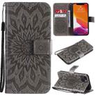 For iPhone 13 Pressed Printing Sunflower Pattern Horizontal Flip PU Leather Case Holder & Card Slots & Wallet & Lanyard(Grey) - 1
