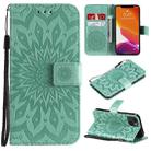 For iPhone 13 Pressed Printing Sunflower Pattern Horizontal Flip PU Leather Case Holder & Card Slots & Wallet & Lanyard(Green) - 1