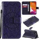 For iPhone 13 Pressed Printing Sunflower Pattern Horizontal Flip PU Leather Case Holder & Card Slots & Wallet & Lanyard(Purple) - 1