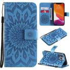 For iPhone 13 Pro Pressed Printing Sunflower Pattern Horizontal Flip PU Leather Case Holder & Card Slots & Wallet & Lanyard (Blue) - 1