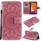 For iPhone 13 Pro Pressed Printing Sunflower Pattern Horizontal Flip PU Leather Case Holder & Card Slots & Wallet & Lanyard (Pink) - 1