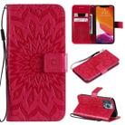 For iPhone 13 Pro Pressed Printing Sunflower Pattern Horizontal Flip PU Leather Case Holder & Card Slots & Wallet & Lanyard (Red) - 1