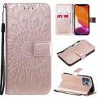 For iPhone 13 Pro Pressed Printing Sunflower Pattern Horizontal Flip PU Leather Case Holder & Card Slots & Wallet & Lanyard (Rose Gold) - 1