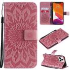 For iPhone 13 Pro Max Pressed Printing Sunflower Pattern Horizontal Flip PU Leather Case Holder & Card Slots & Wallet & Lanyard (Pink) - 1
