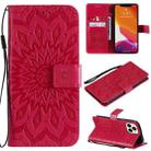 For iPhone 13 Pro Max Pressed Printing Sunflower Pattern Horizontal Flip PU Leather Case Holder & Card Slots & Wallet & Lanyard (Red) - 1