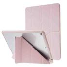 For iPad 10.2 2021 / 2020 / 2019 Deformation Transparent Acrylic Horizontal Flip PU Leather Case with Multi-folding Holder & Sleep / Wake-up Function & Pen Slot(Rose Gold) - 1