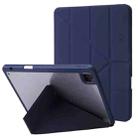 For iPad Pro 11 2022 / 2021 / 2020 / 2018 Deformation Transparent Acrylic Horizontal Flip PU Leather Tablet Case with Multi-folding Holder & Sleep / Wake-up Function & Pen Slot(Dark Blue) - 1