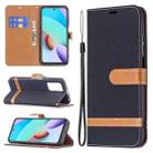 For Xiaomi Redmi 10 Color Matching Denim Texture Leather Case with Holder & Card Slots & Wallet & Lanyard(Black) - 1