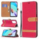 For Xiaomi Redmi 10 Color Matching Denim Texture Leather Case with Holder & Card Slots & Wallet & Lanyard(Red) - 1