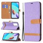 For Xiaomi Redmi 10 Color Matching Denim Texture Leather Case with Holder & Card Slots & Wallet & Lanyard(Purple) - 1