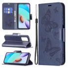 For Xiaomi Redmi 10 Two Butterflies Embossing Pattern Horizontal Flip Leather Case with Holder & Card Slot & Wallet & Lanyard(Dark Blue) - 1