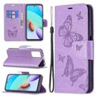 For Xiaomi Redmi 10 Two Butterflies Embossing Pattern Horizontal Flip Leather Case with Holder & Card Slot & Wallet & Lanyard(Purple) - 1