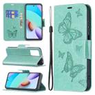 For Xiaomi Redmi 10 Two Butterflies Embossing Pattern Horizontal Flip Leather Case with Holder & Card Slot & Wallet & Lanyard(Green) - 1