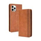 For iPhone 13 mini Magnetic Buckle Retro Pattern Horizontal Flip Leather Case with Holder & Card Slot & Wallet (Brown) - 1