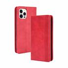 For iPhone 13 Magnetic Buckle Retro Pattern Horizontal Flip Leather Case with Holder & Card Slot & Wallet(Red) - 1