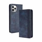 For iPhone 13 Magnetic Buckle Retro Pattern Horizontal Flip Leather Case with Holder & Card Slot & Wallet(Blue) - 1