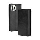 For iPhone 13 Pro Magnetic Buckle Retro Pattern Horizontal Flip Leather Case with Holder & Card Slot & Wallet (Black) - 1