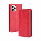 For iPhone 13 Pro Max Magnetic Buckle Retro Pattern Horizontal Flip Leather Case with Holder & Card Slot & Wallet (Red) - 1