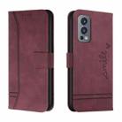 For OnePlus Nord 2 5G Retro Skin Feel Horizontal Flip Soft TPU + PU Leather Case with Holder & Card Slots & Photo Frame(Wine Red) - 1