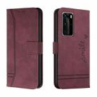 For Huawei P40 Pro Retro Skin Feel Horizontal Flip Soft TPU + PU Leather Case with Holder & Card Slots & Photo Frame(Wine Red) - 1