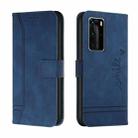 For Huawei P40 Pro Retro Skin Feel Horizontal Flip Soft TPU + PU Leather Case with Holder & Card Slots & Photo Frame(Blue) - 1