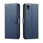 For iPhone XR Calf Texture Buckle Horizontal Flip Leather Case with Holder & Card Slots & Wallet(Blue) - 1