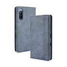 For Sony Xperia 10 III Magnetic Buckle Retro Pattern Horizontal Flip Leather Case with Holder & Card Slot & Wallet(Blue) - 1