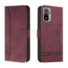 For Xiaomi Redmi Note 10 4G Retro Skin Feel Horizontal Flip Soft TPU + PU Leather Case with Holder & Card Slots & Photo Frame(Wine Red) - 1