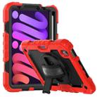 For iPad mini 6 Shockproof Silicone + PC Protective Tablet Case with Holder & Shoulder Strap & Pen Slot(Black + Red) - 1