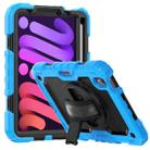 For iPad mini 6 Shockproof Silicone + PC Protective Tablet Case with Holder & Shoulder Strap & Pen Slot(Black + Light Blue) - 1