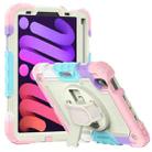 For iPad mini 6 Shockproof Silicone + PC Protective Tablet Case with Holder & Shoulder Strap & Pen Slot(Beige + Camouflage Pink) - 1