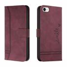For iPhone SE 2022 / SE 2020 / 8 / 7 Retro Skin Feel Horizontal Flip Soft TPU + PU Leather Case with Holder & Card Slots & Photo Frame(Wine Red) - 1