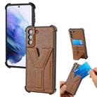 For Samsung Galaxy S21+ 5G Y Style Multifunction Card Stand Back Cover PU + TPU + PC Magnetic Shockproof Case(Brown) - 1
