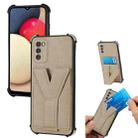 For Samsung Galaxy A02s 166mm Y Style Multifunction Card Stand Back Cover PU + TPU + PC Magnetic Shockproof Case(Khaki) - 1