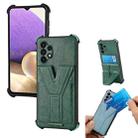 For Samsung Galaxy A32 4G Y Style Multifunction Card Stand Back Cover PU + TPU + PC Magnetic Shockproof Case(Green) - 1