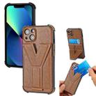 Y Style Multifunction Card Stand Back Cover PU + TPU + PC Magnetic Shockproof Case For iPhone 13(Brown) - 1