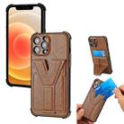 Y Style Multifunction Card Stand Back Cover PU + TPU + PC Magnetic Shockproof Case For iPhone 13 Pro(Brown) - 1