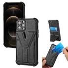 Y Style Multifunction Card Stand Back Cover PU + TPU + PC Magnetic Shockproof Case For iPhone 12 Pro(Black) - 1
