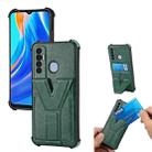 For Tecno Spark 7 Pro Y Style Multifunction Card Stand Back Cover PU + TPU + PC Magnetic Shockproof Case(Green) - 1