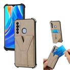 For Tecno Spark 7 Pro Y Style Multifunction Card Stand Back Cover PU + TPU + PC Magnetic Shockproof Case(Khaki) - 1