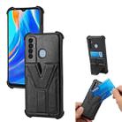 For Tecno Spark 7 Pro Y Style Multifunction Card Stand Back Cover PU + TPU + PC Magnetic Shockproof Case(Black) - 1